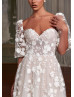 Ivory Embroidered Lace Tulle Fairytale Wedding Dress With Detachable Sleeves